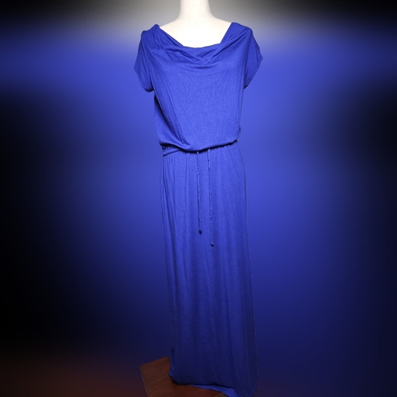 Gap Modal Maxi Dress Royal Blue Short Sleeve Drape Neck Summer Dress Size Medium - Picture 1 of 13